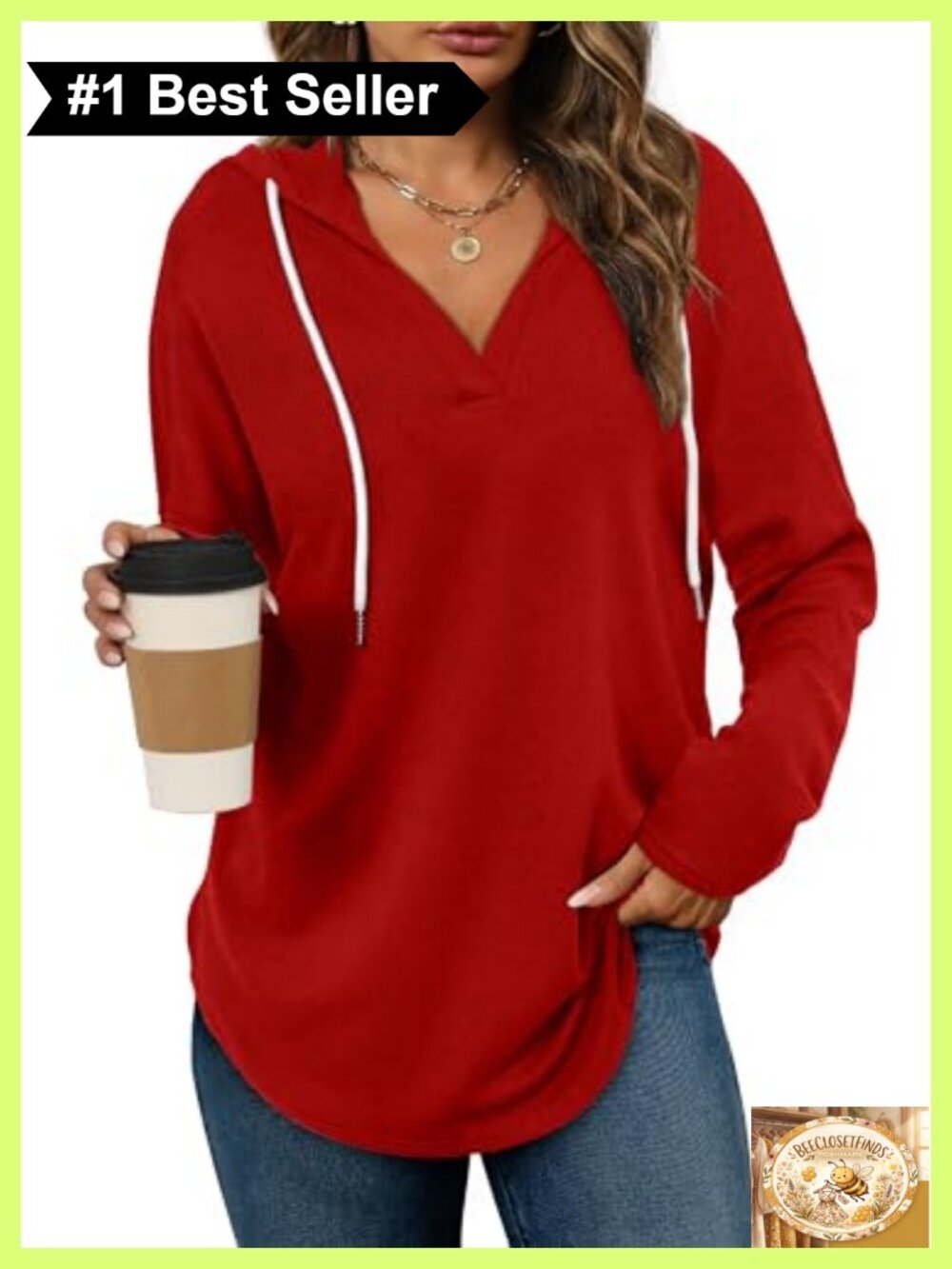 Womens Oversized V Neck Pullover Hoodie Long Sleeve Loose Fit Sweatshirt